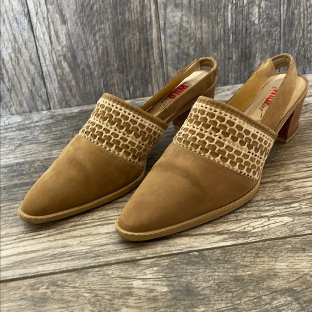 Wild Pair Boho Leather Slip On Basketweave Mule Heels Tan 7.5B - Picture 8 of 15